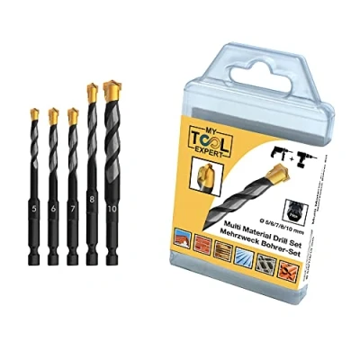 Immagine di Ultimate Professional Set di 5 punte da trapano multimateriale, 5,6,7,8,10 mm, esagonali 9 e rotanti ad impatto, multiuso, per mattoni, piastrelle, legno, plastica, metallo, pezzi