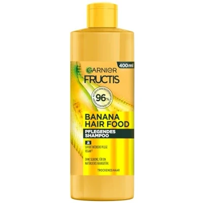 Immagine di Garnier Fructis Shampoo a banana, per capelli danneggiati, pulizia delicata con schiuma leggera, una maggiore morbidezza e cura dei capelli, formula vegana, senza parabeni, cibo 3