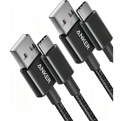 Immagine di Anker cavo USB type c, 331 confezione da 2 doppio nylon intrecciato C a 2.0, di ricarica per iPhone 16/16 Plus/16 Pro/16 ProMax Samsung Galaxy S10 S10+, LG V30(90cm)