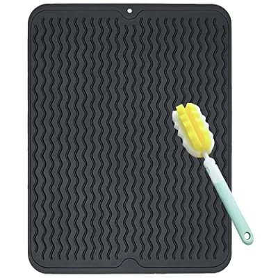 Immagine di Tappetino Scolapiatti, in Silicone 50x40 cm con Spazzola per la Pulizia, Resistente al Calore, Antiscivolo e Inodore