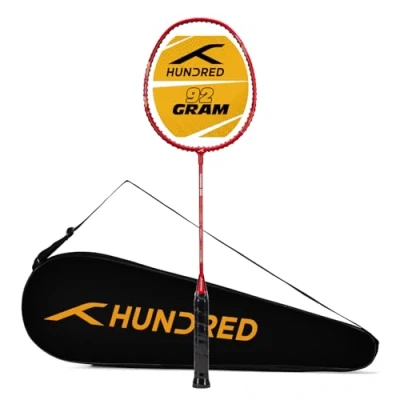 Immagine di HUNDRED Powertek 200 PRO Racchetta da badminton con corde in grafite copertura completa (Rosso) Per giocatori intermedi Peso: 95 grammi Tensione massima delle corde: 18 20 libbre