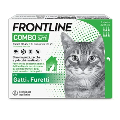 Immagine di FRONTLINE Combo, 6 Pipette, Antiparassitario per Gatti, Gattini e Furetti di Lunga Durata, Protegge da Pulci, Zecche, Uova, Larve Anche la Casa, Antipulci In Confezione Pipette 0.5 ml