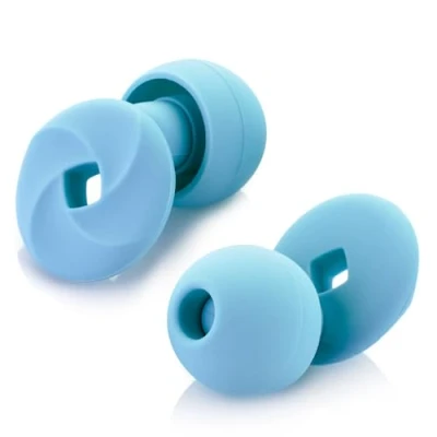 Immagine di Tappi per le orecchie in silicone morbido e riutilizzabile, con custodia il trasporto accessori taglie XS/S/M/L. (blu chiaro, taglia unica)