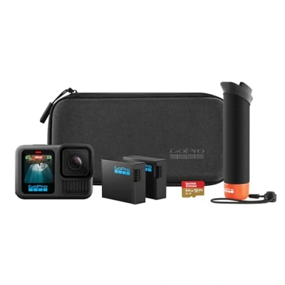 Immagine di GoPro Pacchetto accessori HERO13 Black: include Handler (impugnatura flottante), 2 batterie Enduro, supporti adesivi curvi, scheda MicroSD SanDisk da 64 GB, custodia per il trasporto e altro ancora