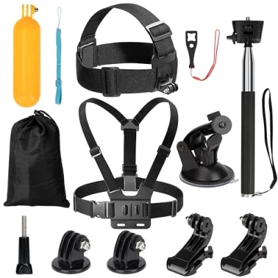 Immagine di Kit accessori per action cam, 9 1 Fotocamera Sport con Cinturino pettorale Fascia Testa, compatibile GoPro Hero10/9/8/7/6, SJCAM YI Crosstour AKASO e altre