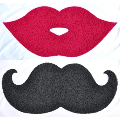 Immagine di Zerbino per labbra con baffi, idea regalo Mr &amp; Mrs o lui Her 39 x 88 cm (mostache, nero e grigio)