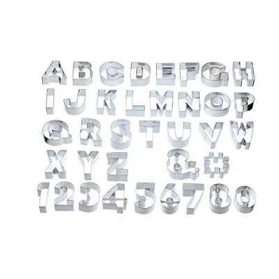 Immagine di KitchenCraft SDICCABC35PC Set di formine per biscotti con alfabeto Sweetly Does It custodia, in confezione regalo, metallo (set 34 stampini numeri e lettere grandi), argento, 6,5 x 4,5 cm