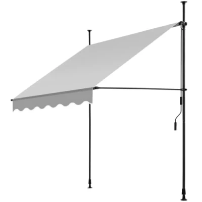 Immagine di tectake® Tenda da Sole a Morsetto con Manovella, Altezza e Inclinazione Regolabile, Telo Impermeabile Resistente ai Raggi UV, Ideale per Balcone Terrazzo, 150x180cm Grigio Chiaro