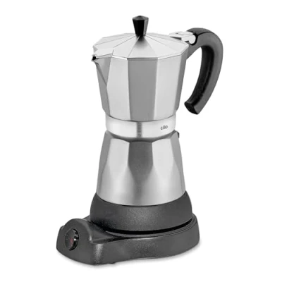 Immagine di cilio Caffettiera classica per 6 tazze, elettrica 480 W, diametro 11,5 cm, altezza: 25 in alluminio, argento, piano cottura integrato, con funzione di mantenimento del calore e filtro riduttore,