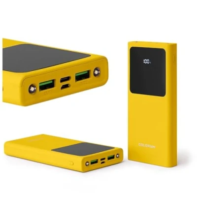 Immagine di FOREVER Colorum Power Bank 10000 mAh Giallo Batteria Portatile con USB C e microUSB Schermo LED Powerbank Ricarica Rapida di Due Dispositivi Luci