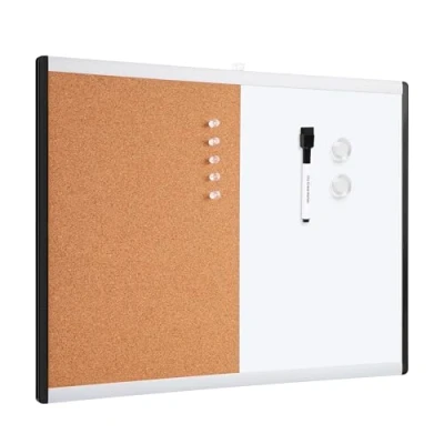 Immagine di Amazon Basics Rettangolare Lavagna magnetica cancellabile e bacheca combinata, con struttura in plastica alluminio, Confezione singola, 43.2 x 58.4 cm, Bianco, giallo
