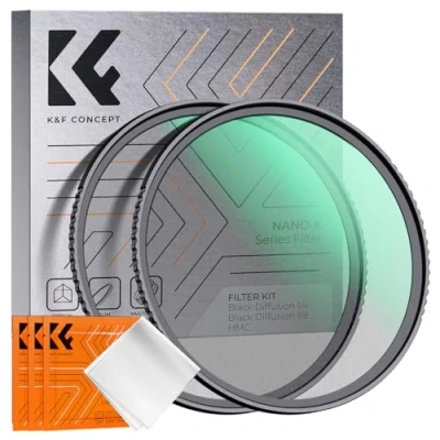 Immagine di K&amp;F Concept Nano K 2 Pack Filtros Black Diffusion 1/8+ Mist 1/4 Ultrasottili in Vetro Ottico con Rivestimento 3Pcs Panno di Pulizia