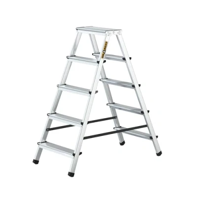 Immagine di Drabest Scala a 5 Gradini in Alluminio Bifacciale per Uso Domestico Portata 125kg Pioli con Piattaforma da Lavoro Multiuso 46x109x16cm