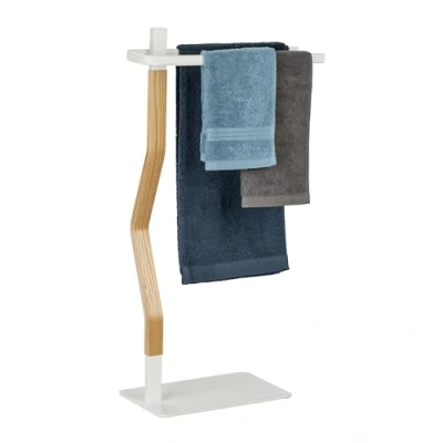 Immagine di Relaxdays Portasciugamani a 2 Bracci, Piantana Autoportante da Bagno e Cucina, Porta Asciugamani HLP 78x40x20 cm, Bianco