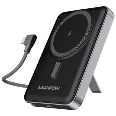 Immagine di MANKIW PowerBank per MagSafe, 10.000mAh 22,5W Magnetic Power Bank con Supporto Regolabile e Cavo Type C Integrato iPhone 16/15/14/13/12/Pro/Max