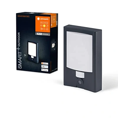 Immagine di LEDVANCE SMART+ ENTRANCE applique da esterno con telecamera, numero civico e altoparlante, luce LED bianca calda (3000K), grigio scuro, scheda di memoria, tecnologia Smart WiFi