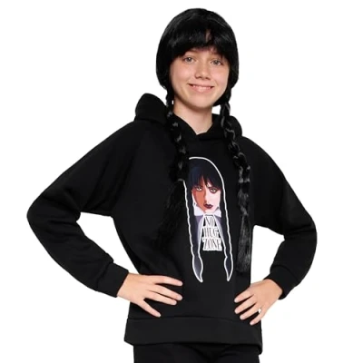 Immagine di Wednesday Felpa Bambina Ragazza con Cappuccio 7 16 Anni di mercoledì Addams Felpe Morbido Cotone Gadget Regalo (Nero/Wednesday, 9 10 Anni)