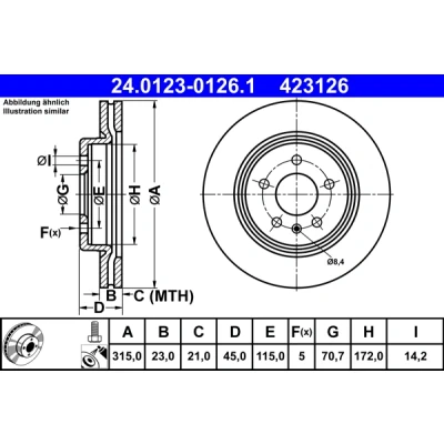 Immagine di ATE 24.0123 0126.1 Disco freno 315,0 23,0 5 115,0 ventilato rivestito OPEL: Insignia B Grand Sport, Country Tourer