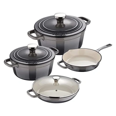 Immagine di MasterPro Unique Batteria di Cucina da 7 Pezzi Set con 3 Casseruole 19, 27 e 30,5 cm Coperchi 1 Padella 24,5 Ghisa Per Tutti i Piani Cottura