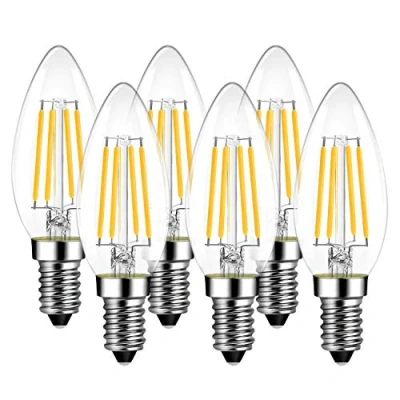 Immagine di LVWIT Lampadine Filamento a LED E14, C35 Gusico Vetro Vintage, 4W Equivalenti 40W, 470LM, Luce Bianca Fredda 6500K, Forma Candela, Risparmio Energetico, non Dimmerabile, Confezione da 6 Pezzi