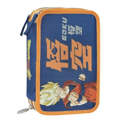 Immagine di Dragon BALL SUPER Astuccio Scuola Ufficiale Ball, 3 Scomparti Bambino e Bambina con Set Cancelleria, Penna Cancellabile Blu Pratica Chiusura a Zip, 20x13Hx7 cm