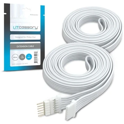 Immagine di Litcessory Cavo di Prolunga per Philips Hue Lightstrip Plus (1m, 2 Pezzi, Bianco MICRO 6 PIN V4)