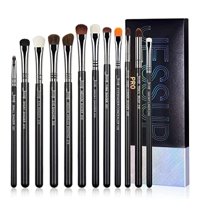 Immagine di Jessup pennelli ombretto Set make up 12 pezzi trucco occhi premium professionale sfumato Smoky Shader Pennello correttore Nero Argento T339