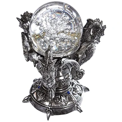 Immagine di Design Toscano Drago del Castello di Corfu Decorazione in stile gotico statua, poliresina e vetro, two tone black &amp; silver, 13 cm