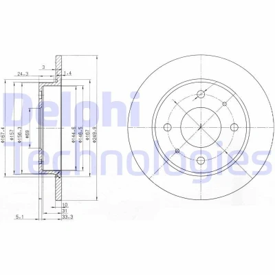 Immagine di DELPHI BG3971 Disco freno 250 10 4 pieno Oleato non trattato senza cuscinetto ruota, anello sensore ABS MITSUBISHI: Colt 6, VI CZC Cabrio