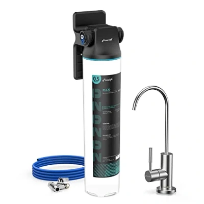 Immagine di Frizzlife SW20F filtro per acqua sotto il lavello con rubinetto in nichel spazzolato, certificato NSF/ANSI 53&amp;42, riduce al 99,99% piombo, cloro, cattivo sapore, capacità di 3 anni, 0,5 micron
