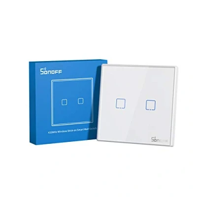 Immagine di SONOFF T2EU1C RF Pulsante 86 Tipo Pannello a parete Telecomando wireless 433 MHz appiccicoso, Controllo due vie,nessun cablaggio richiesto, batteria necessaria (non inclusa), 2 gruppo