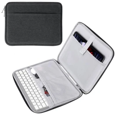 Immagine di MoKo 9 11“ Custodia Protettiva in Poliestere con Scomparti per Tablet iPad Air M2 2024, PRO 11 M4 5/4/3/2/1, 10a/9/8/7 Gen 10,2, Galaxy Tab S9 2023, Nero &amp; Grigio