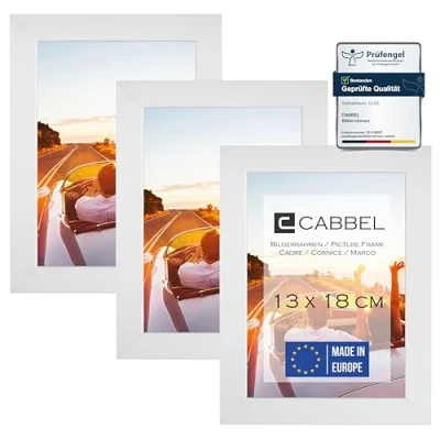 Immagine di CABBEL Set di 3 cornici 13x18 in Legno MDF con Vetro Acrilico infrangibile Bianco