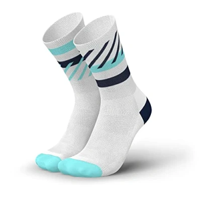 Immagine di INCYLENCE RUNNING Calzini lunghi da corsa con compressione mirata, per uomo e donna, 1 paio, bianco, blu, 35 38