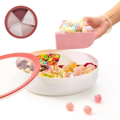 Immagine di Hayan creative snack Dish set piatto da portata ciotola per piatti con coperchio, Red, approx 11.2″ diameter * 3.1″ height