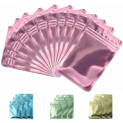 Immagine di Rimiko 50 Pezzi Sacchetti di Alluminio con Chiusura Lampo, Bustine Trasparenti Richiudibili Zip, Buste Piccole in Mylar per Conservare e Imballare Gli Oggetti (Rosa Metallizzato, 7,5x12cm)
