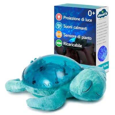 Immagine di Cloud b proiettore di luce oceanica notturna con 2 dolcie melodie e rumori bianchi Ricaricabile Luminosità regolabile Auto spegnimento Cry Sensor Tranquil Turtle Aqua (Ricaricabile)