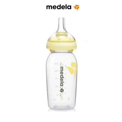 Immagine di Medela Tettarella per Latte Materno a Flusso Medio con Biberon da 250 ml senza BPA, Supporta il Naturale Comportamento di Suzione del Bambino, Inclusa Bottiglia Congelatore e Frigorifero