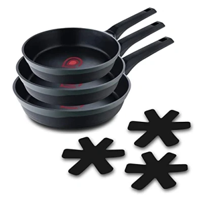 Immagine di MasterPRO Gastro Reeco 3er Set Bratpfannen mit 20, 24 und 28 cm Durchmesser Heatdot Recycelter Aluminiumguss Antihaftbeschichtung Soft Touch Griff