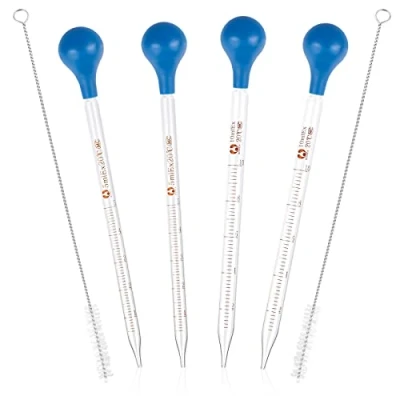 Immagine di 4 pezzi Pipette in Vetro Pipetta Contagocce 5 ml 10 con Pennello Pulito Riutilizzabile per Laboratorio, Chimica, Industria, Cosmetic