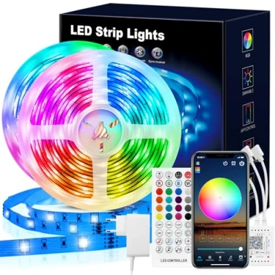 Immagine di VKH striscia LED 20 m, RGB Bluetooth, autoadesiva, con telecomando e app, catena luminosa a per camere, giochi feste (2 x 10 m)