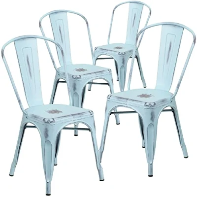 Immagine di Flash Furniture Mobili Sedia in Metallo Invecchiato, Verde/Blu, Set di 4, 4 unità