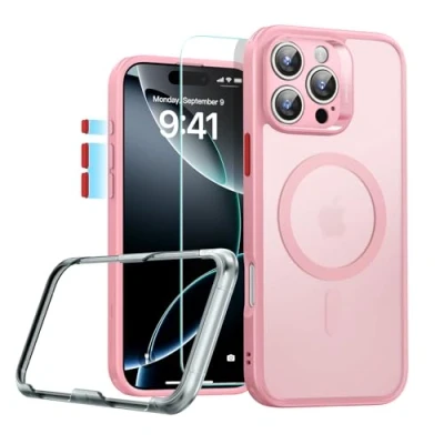 Immagine di ESR Cover per iPhone 16 Pro Max(4 in 1 Set)，Custodia traslucida opaca con Protezione dello schermo 16, Compatibile MagSafe, di livello militare, Serie Classic, Rosa Opaco