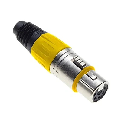 Immagine di Keple Presa XLR A 5 Poli, Gialla Jack Audio Microfonica Femmina DMX, Adattatore Nichelato, Connettore Di Costruzione Metallica Con Alloggiamento In Plastica
