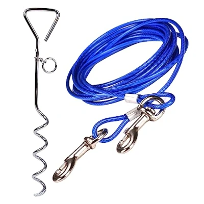 Immagine di CtopoGo Guinzaglio per Cane A 3 M/5 M/10 M con Picchetto Elicoidale Terra 46 Cm Esterno Come Cortile E Campeggio Adatto Cani Piccoli Medi (3M, Blu)
