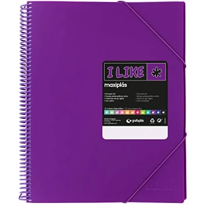 Immagine di Grafoplás 39824235 Cartellina con buste a spirale, 40 trasparenti, colore viola, A4, copertina rigida in polipropilene opaco, Maxiplas Like