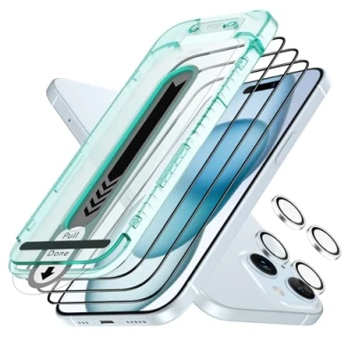 Immagine di ESR Set di Armorite Pellicola Vetro per iPhone 15 Plus, Temperato Estremamente Resistente, Telaio una Facile Installazione, 3 Pezzi con 2 Protezione Singola Fotocamera