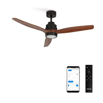 Immagine di CREATE / WINDSTYLANCE DC/Ventilatore da soffitto con WIFI luce, motore DC nero, pale in legno naturale/Silenzioso, 2 altezze, timer