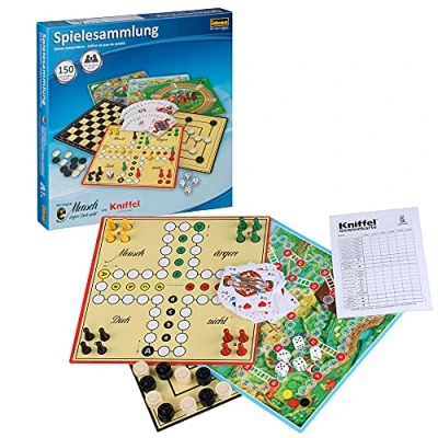 Immagine di Idena 6102589 Collezione di giochi con 150 giochi, tra cui l&#039;originale Mensch ärgere Dich nicht e Kniffel, per 1 a 8 giocatori dai 6 anni in su