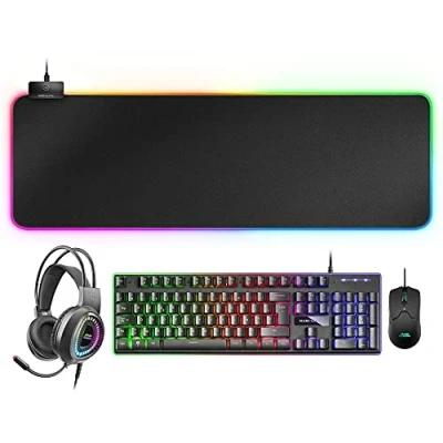Immagine di Mars Gaming MCPEXFR, Combo H Mech Tastiera, Mouse, RGB Headset &amp; XXL Mousepad, Lingua Francese